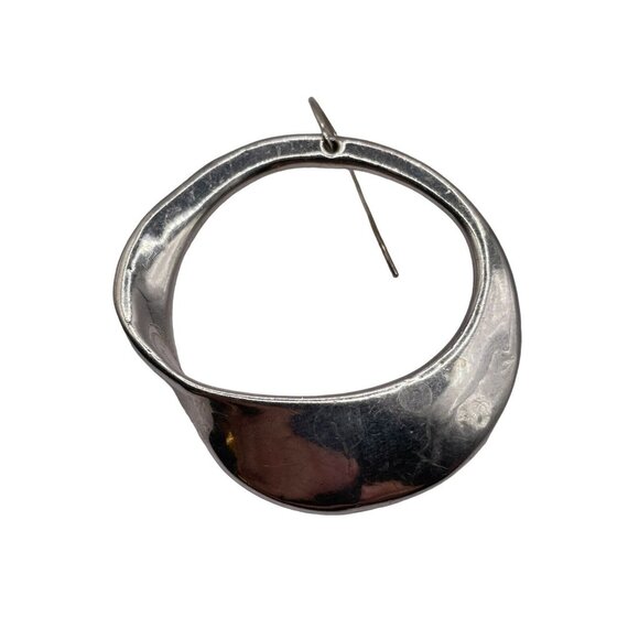 Sterling Silver Plated Abstract Open Hoop Earrings Pierced Signed Israel - Picture 7 of 14